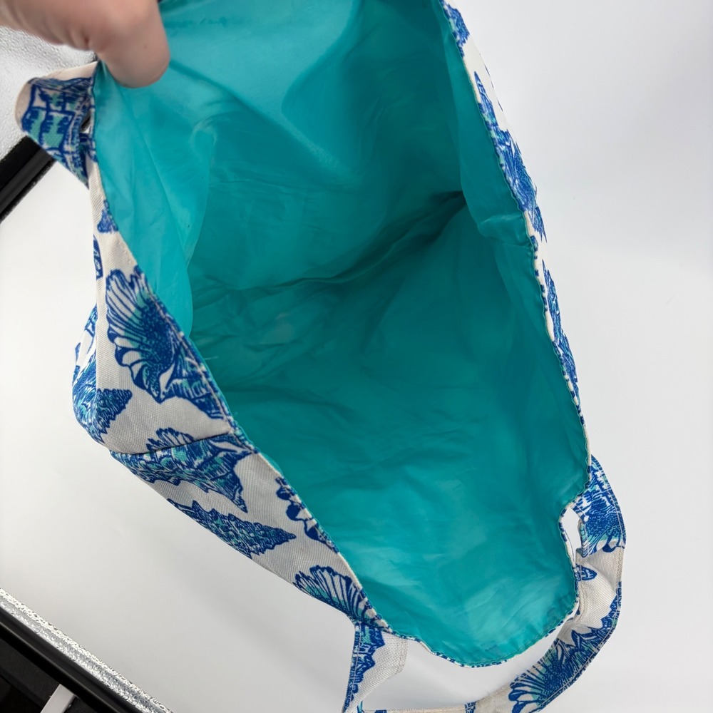 Lilly Pulitzer Estee Lauder Tote Bag Blue Teal White Shells Womens Large Canvas - Picture 3 of 6